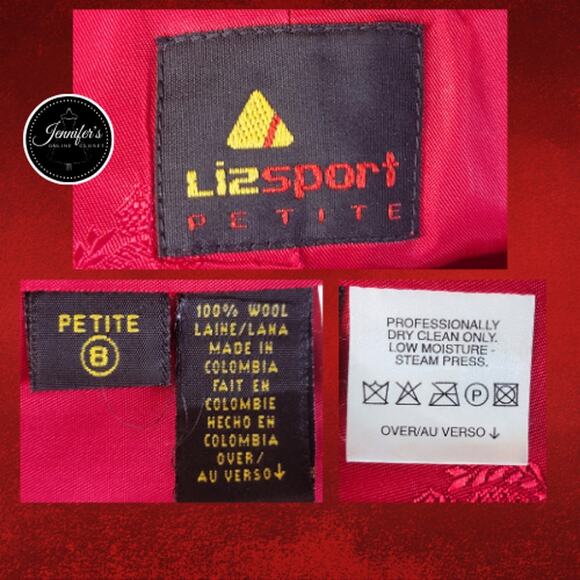 Liz Claiborne Liz Sport Vintage Petite Red 100% Laine Wool Blazer Size 8P - Picture 10 of 12